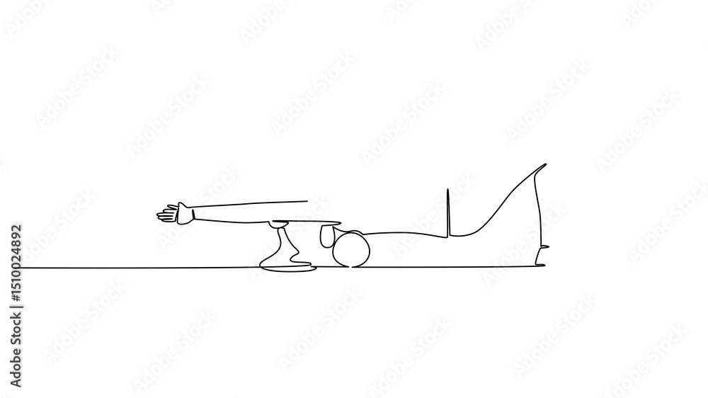 Poster self drawing animation of single one line drawing a woman exercising using a foam roller. stretches 