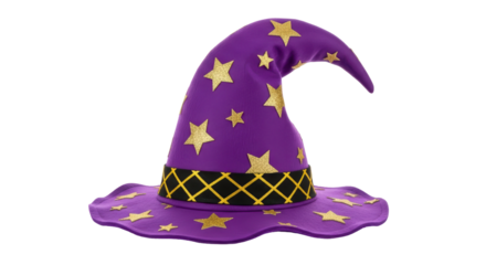 Isolated Purple Witch Hat with Gold Stars and Black Band