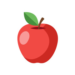 Simple illustration of a red apple with a stem and a green leaf
