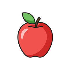 Illustration of a shiny red apple with a green leaf and stem
