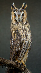 Long eared Owl on branch