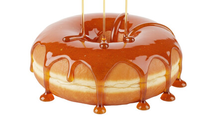 Isolated Donut with Caramel Glaze Drizzling