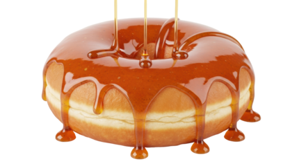 Isolated Donut with Caramel Glaze Drizzling