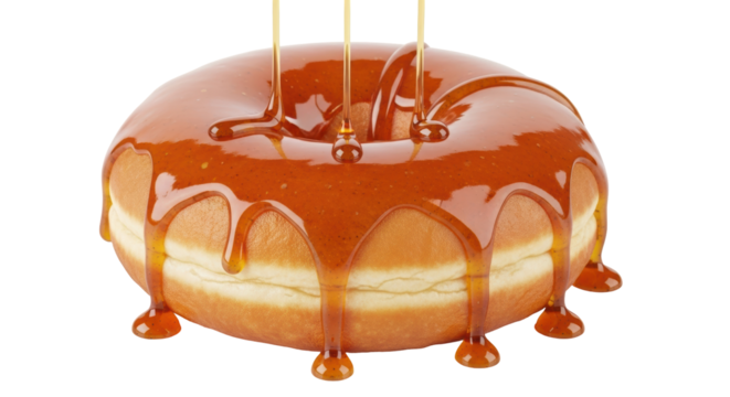 Isolated Donut with Caramel Glaze Drizzling
