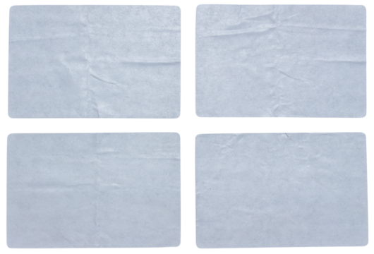 Set of white adhesive glued paper sticker label with transparent background cut out design element