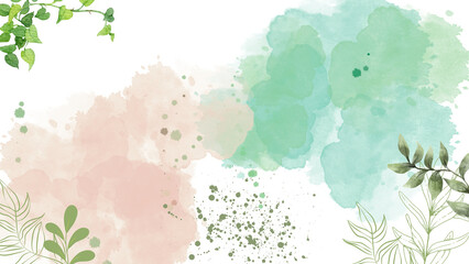 Abstract Watercolor Leaves Desktop Wallpaper - Green & Brown