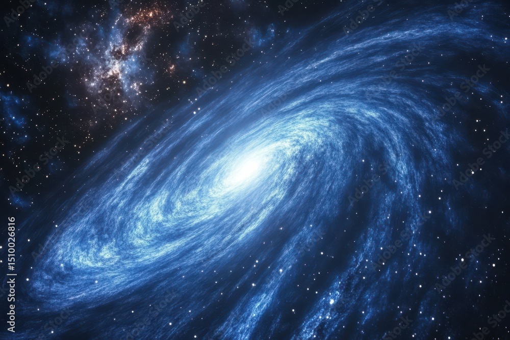 Wall mural vibrant blue galaxy panorama showcases the splendor of cosmic space in a mesmerizing cosmic vista, b