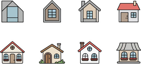 Flat Vector Illustration of Modern House Design with Geometric Roof on  for Real Estate and Architecture Projects
