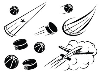 Hockey Puck Clipart Set – Black and White Vector Illustrations with Motion Effects, Speed Lines, and Impact Bursts for Sports Design. Hockey puck Ice hockey Hockey stick, Cartoon Hockey.