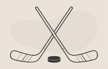 Crossed Hockey Sticks and Puck Icon Set – Black and Colorful Flat Design Illustrations for Ice Hockey, Winter Sports, and Team Logos. Hockey Stick Logo Vector Template Design. 