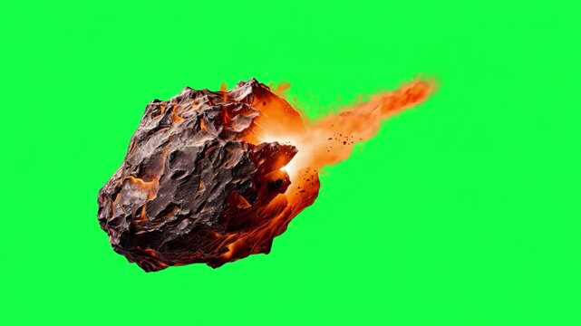 Fiery meteor animation, transparent 4K video, green screen
