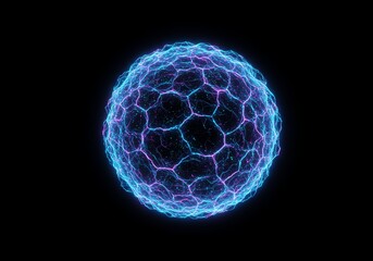 A glowing neural network orb suspended in a dark void, pulsing with data streams and binary code