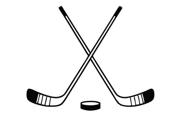 Crossed Hockey Sticks and Puck Icon Set – Black and Colorful Flat Design Illustrations for Ice Hockey, Winter Sports, and Team Logos. Hockey Stick Logo Vector Template Design. 