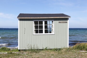Colored beach hut in Aeroskobing, Aero island, Denmark	