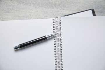 Notepad and pen on the table. Business