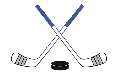 Crossed Hockey Sticks and Puck Icon Set – Black and Colorful Flat Design Illustrations for Ice Hockey, Winter Sports, and Team Logos. Hockey Stick Logo Vector Template Design. 