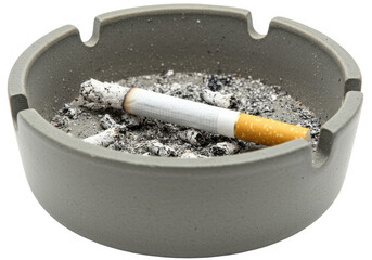 Isolated Ashtray with Cigarette Butts and Ash
