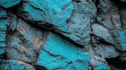 Azure Stone: A detailed shot of textured, weathered stone is presented with turquoise accents, revealing natural patterns and mineral details.
