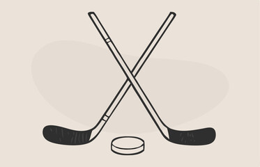 Crossed Hockey Sticks and Puck Icon Set – Black and Colorful Flat Design Illustrations for Ice Hockey, Winter Sports, and Team Logos. Hockey Stick Logo Vector Template Design. 