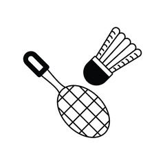 badminton glyph outline icon with white background vector stock illustration