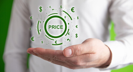 Word Price with currency symbols. Business concept