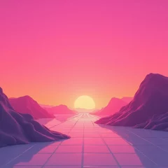 Fototapeten futuristic landscape with horizontal layered hues of magenta, orange, and soft pinks © Jafbabe