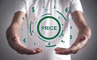 Word Price with currency symbols. Business concept