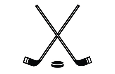 Crossed Hockey Sticks and Puck Icon Set – Black and Colorful Flat Design Illustrations for Ice Hockey, Winter Sports, and Team Logos. Hockey Stick Logo Vector Template Design. 