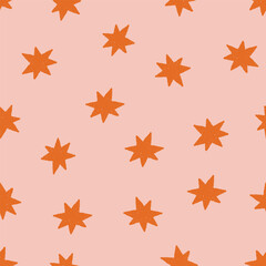 Star pattern, seamless background design. Starry texture, repeating print. Sparkles, twinkles, endless backdrop for fabric, wallpaper, wrapping and textile. Repeatable flat vector illustration.
