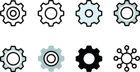 Flat Design White Gear Icon with Concentric Circles on for Settings and Mechanical Concepts