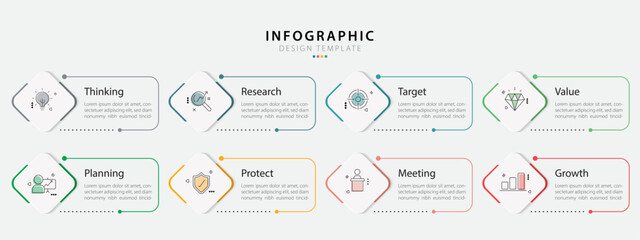 Timeline Creator infographic template. 8 Step timeline journey, calendar Flat simple infographics design template. presentation graph. Business concept with 8 options, gantt vector illustration.