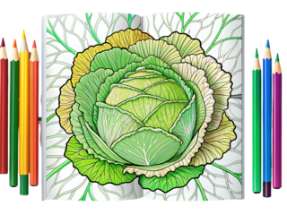 Vibrant Cabbage Coloring Page: A Detailed Line Art Illustration