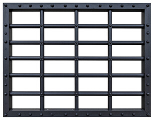 Black metal prison bars with rivets isolated on transparent or white background	
 