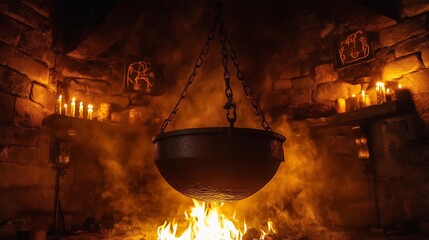 Witches' pot on fireplace