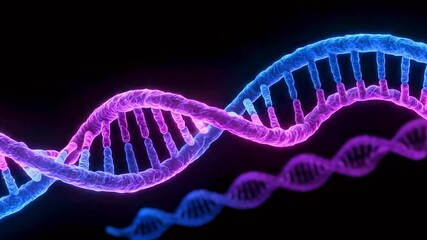 Vibrant digital representation of DNA strands showcasing genetic structures in a dark background - Powered by Adobe