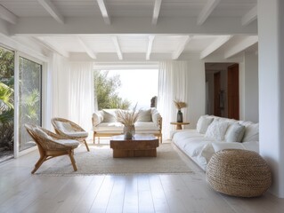 Light-filled living room with comfortable furnishings.
