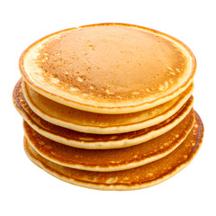 Stack of Golden Pancakes: A stack of fluffy, golden pancakes, perfectly cooked and ready to be enjoyed. Capturing the simple pleasure and warmth of a hearty breakfast, in a close-up shot.