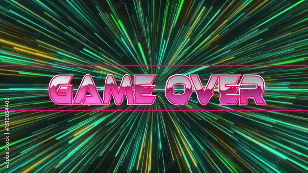 Poster void initiating streaks bursting rotating neon game over text aligning bar and boosting starburst