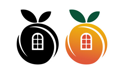 Fruit House Logo with Window and Leaves – Real Estate and Organic Living Vector Icon