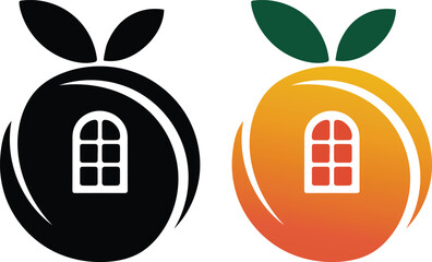 Fruit House Logo with Window and Leaves – Real Estate and Organic Living Vector Icon