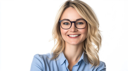 Fototapeta premium portrait of a young successful confident woman wearing glasses isolated on white