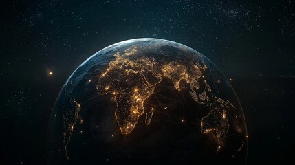 Obraz premium Vibrant night view of Earth planet showcasing urban areas and landscapes from space