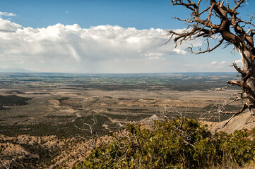 A sweeping panoramic view unfolds from a high vantage point, overlooking the vast, arid plains and...