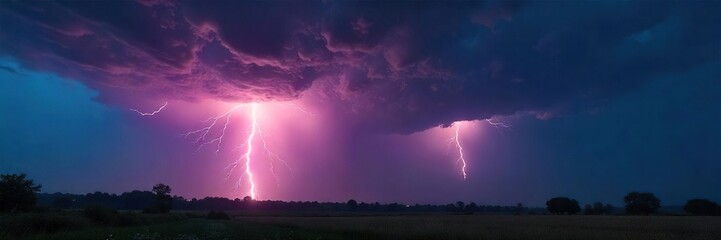 Dramatic thunderstorm with powerful lightning bolt striking the ground, illuminating a dark and stormy landscape Fearsome, intense, and awe-inspiring natural phenomenon , dangerous, vibrant