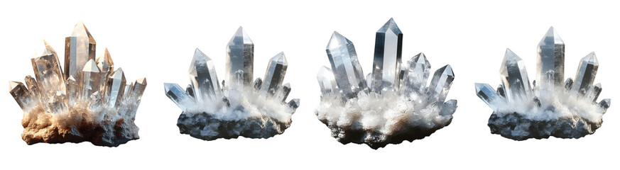 quartz crystal cluster, isolated on transparent background