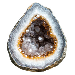 amethyst geode with citrine interior on transparent background.