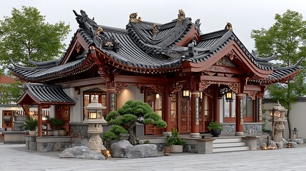 Traditional chinese pavilion architecture in garden landscape high resolution picture