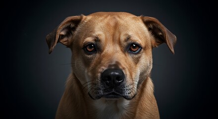 Dog Staring Portrait on Dark Background, Animal Photography