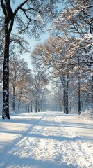 Snow Covered Path in Serene Winter Landscape