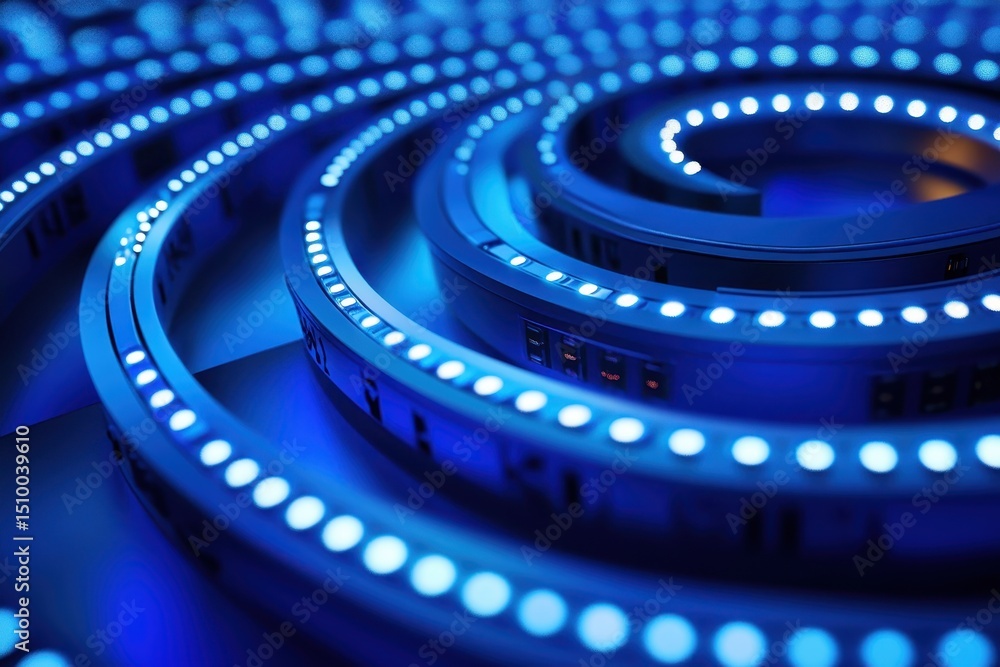 Poster futuristic blue led circle mesh design with intricate patterns and glowing lights for modern technol